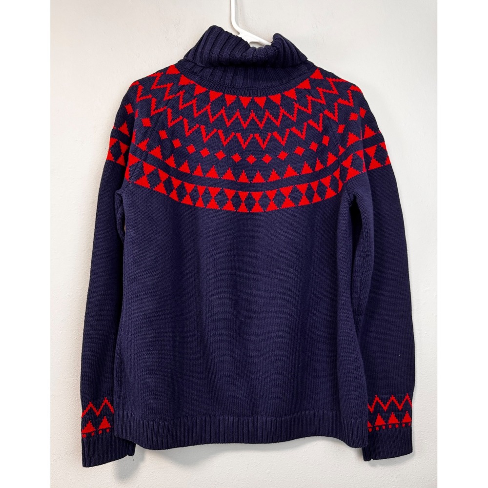 NWT Duluth‎ Trading Co Thick Fairisle Turtleneck Sweater Navy Red Women's Size L - Picture 3 of 8